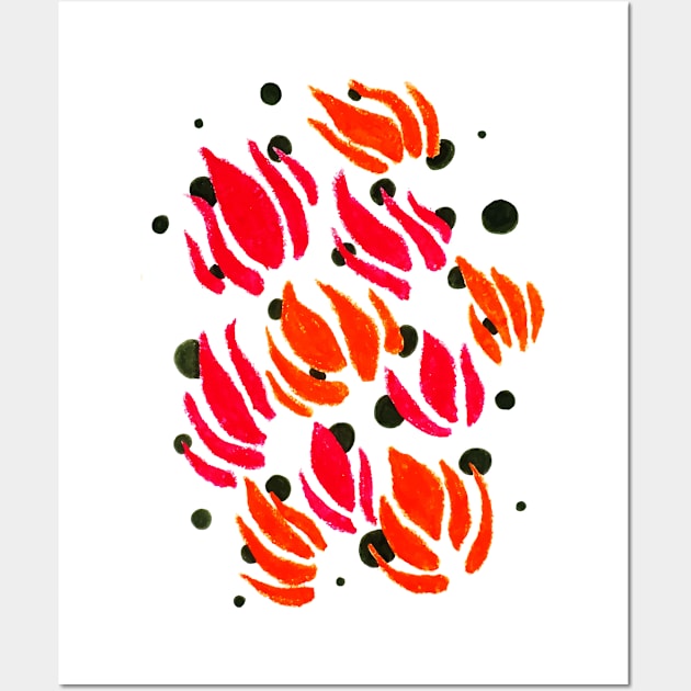 Red Abstract Flower Shapes Wall Art by Kazyii